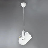 White spot pendant hanging straight from a white ceiling rose