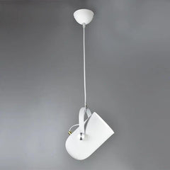White spot pendant hanging straight from a white ceiling rose