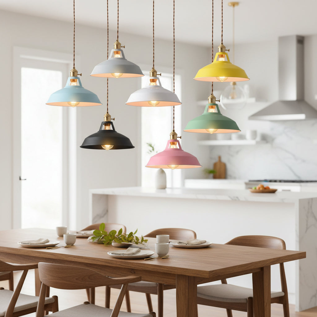 All seven shade colors shown hanging together on a white background