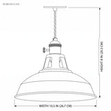 Dimension drawing of the pendant, width 10.5 in and height 8 in