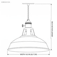 Dimension drawing of the pendant, width 10.5 in and height 8 in