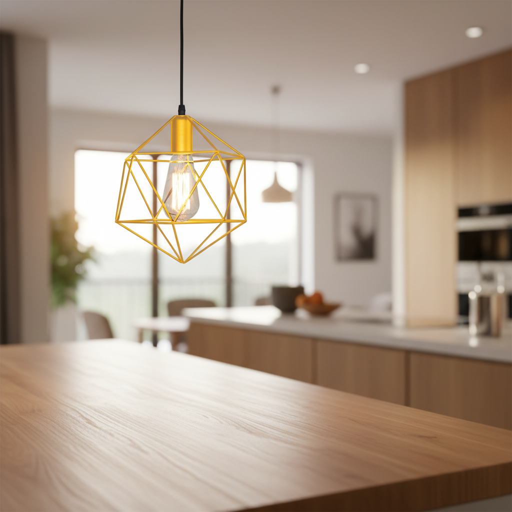 Geometric Cage Pendant Light Metal Open Frame for Kitchen Islands