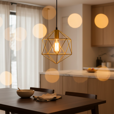 Geometric Cage Pendant Light Metal Open Frame for Kitchen Islands