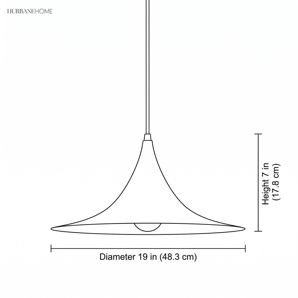 Line drawing of the pendant with diameter 19 in and height 7 in