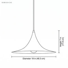 Line drawing of the pendant with diameter 19 in and height 7 in