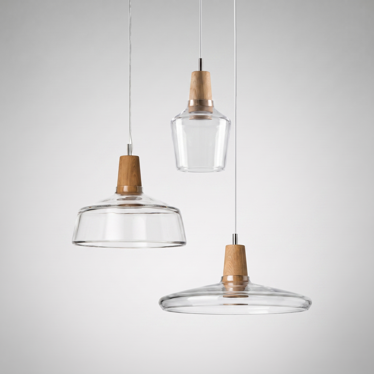 Three shade shapes shown together, tall bell, bowl and wide saucer