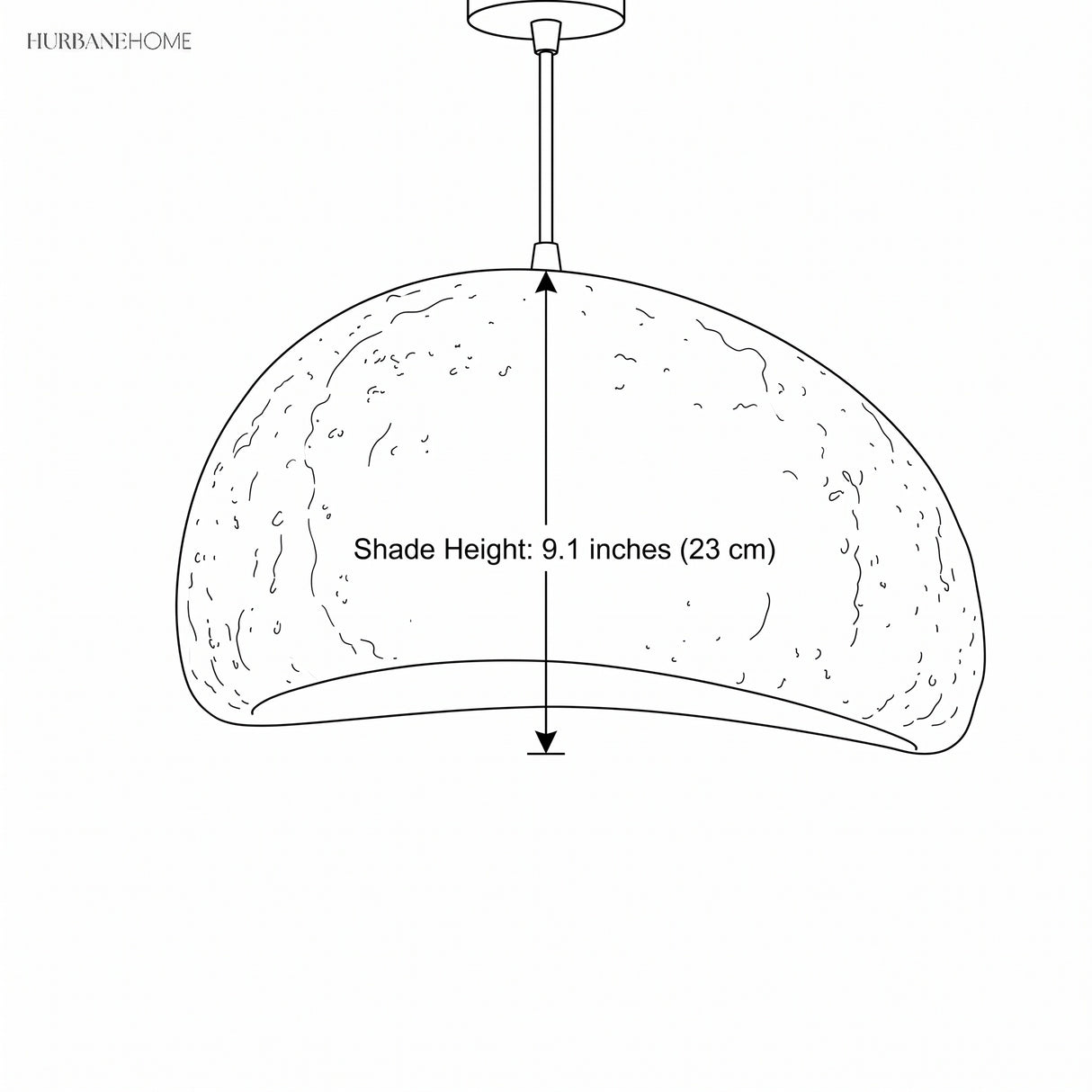 Line drawing of the dome pendant with a 9.1 in shade height label