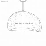Line drawing of the dome pendant with a 9.1 in shade height label