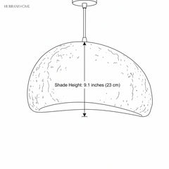 Line drawing of the dome pendant with a 9.1 in shade height label
