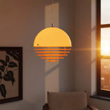 Klein blue glass dome pendant light with layered acrylic rings