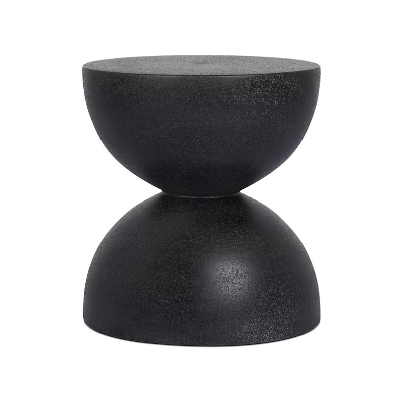 kolina end table sculpted black lavastone hourglass design