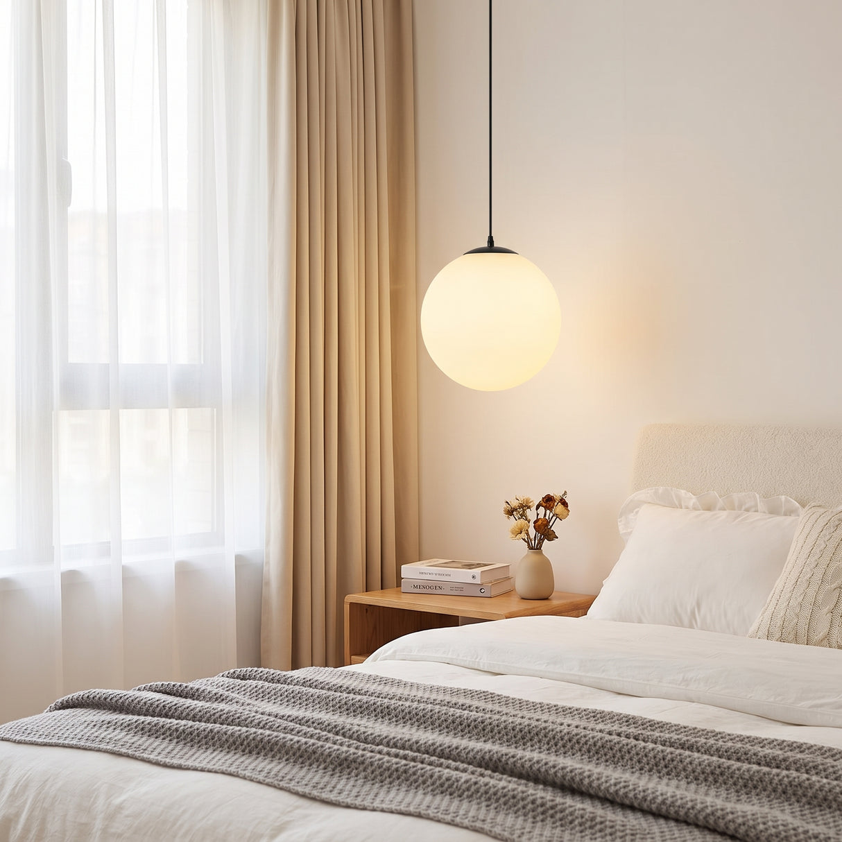 Glass Single-Head Pendant Light - bedroom setting