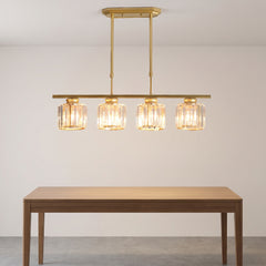 Minimalist Metal and Glass Pendant Chandelier - dark dining cabinet setting