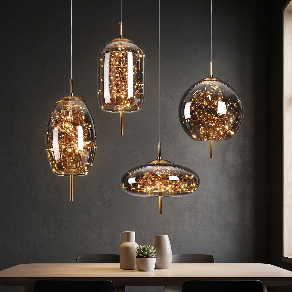 Nordic Luxury LED Glass Pendant Light - bedroom setting 2
