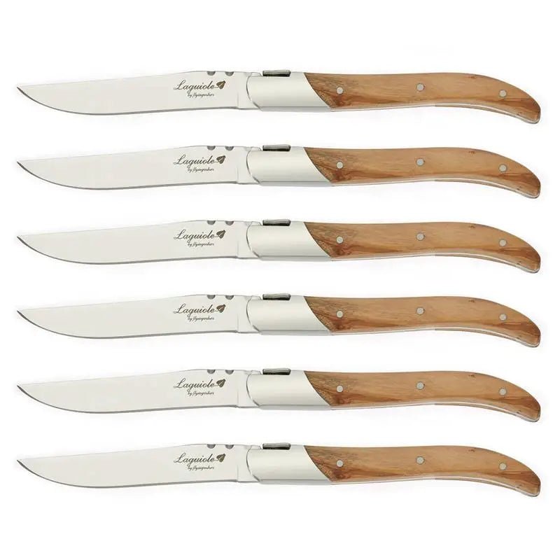 Laguiole Steak Knives – Olive Wood Handle Stainless Steel Dining Set - Steak Knife Set - Hurbane Home