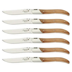 Laguiole Steak Knives – Olive Wood Handle Stainless Steel Dining Set - Steak Knife Set - Hurbane Home