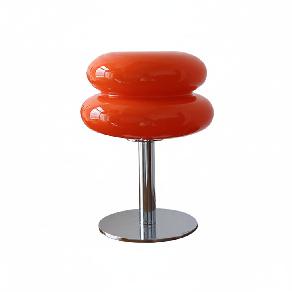 Close-up of lamp with table handmade glass shade texture