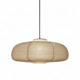 Wide disc paper lantern shade shown lit on a plain background