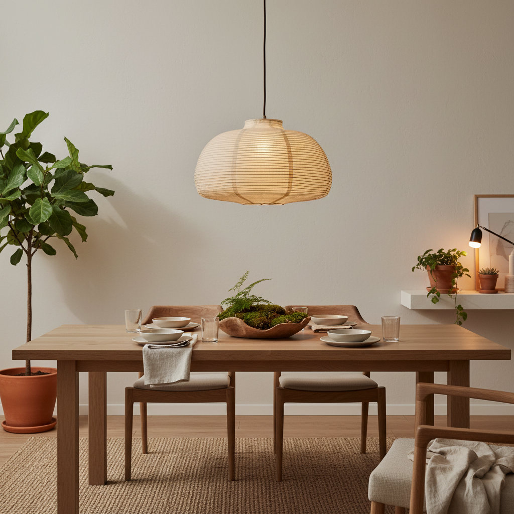 Paper Lantern Pendant Light Ribbed Shade for Dining Rooms