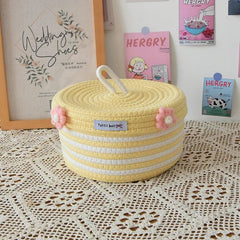 Large Cotton Rope Storage Basket - Durable Woven Fabric for Organizing Home - Wooven Storage Baskets - Hurbane Home
