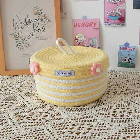 Large Cotton Rope Storage Basket - Durable Woven Fabric for Organizing Home - Wooven Storage Baskets - Hurbane Home