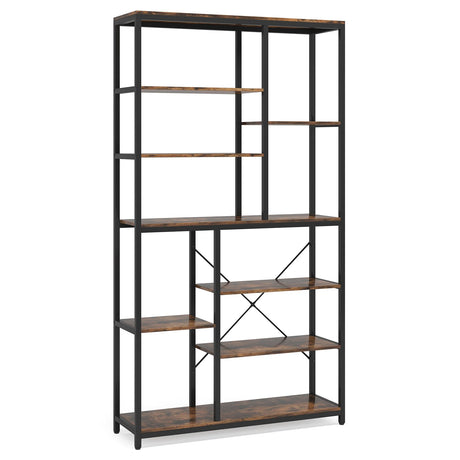 Freestanding large open bookcase styled with books and décor
