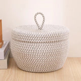 Large Round Cotton Rope Basket with Lid - Stylish Storage Solution - Wooven Storage Baskets - Hurbane Home