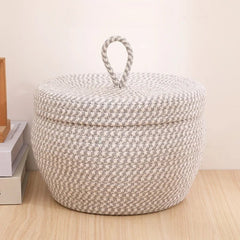 Large Round Cotton Rope Basket with Lid - Stylish Storage Solution - Wooven Storage Baskets - Hurbane Home