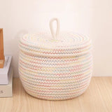 Large Round Cotton Rope Basket with Lid - Stylish Storage Solution - Wooven Storage Baskets - Hurbane Home