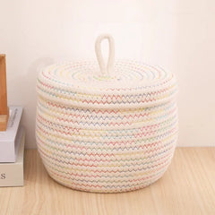 Large Round Cotton Rope Basket with Lid - Stylish Storage Solution - Wooven Storage Baskets - Hurbane Home