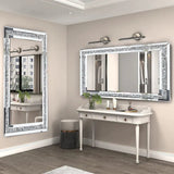 Large Silver Crystal Rhinestone Frameless Vanity Wall Mirror 48x24 - Hurbane Home