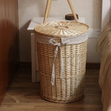 Laundry Organizer Basket - Wicker Basket with Lid for Home Storage & Clothes - Wicker Laundry Basket - Hurbane Home