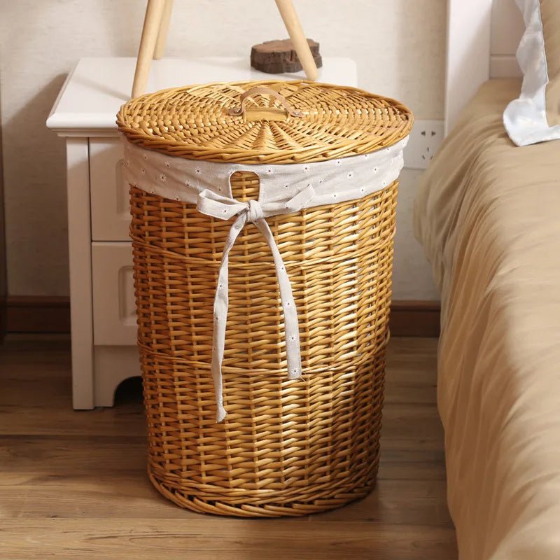 Laundry Organizer Basket - Wicker Basket with Lid for Home Storage & Clothes - Wicker Laundry Basket - Hurbane Home