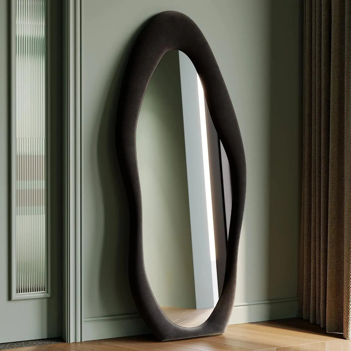 Leaning Wall Mirror – Irregular Wave Full - Length Silver - Backed Frame - Hurbane Home