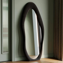 Leaning Wall Mirror – Irregular Wave Full - Length Silver - Backed Frame - Hurbane Home