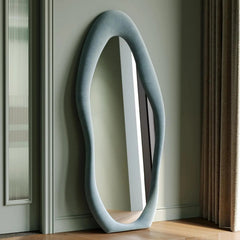 Leaning Wall Mirror – Irregular Wave Full - Length Silver - Backed Frame - Hurbane Home
