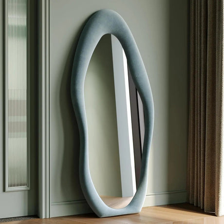 Leaning Wall Mirror – Irregular Wave Full - Length Silver - Backed Frame - Hurbane Home
