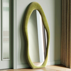 Leaning Wall Mirror – Irregular Wave Full - Length Silver - Backed Frame - Hurbane Home