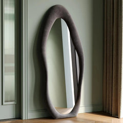 Leaning Wall Mirror – Irregular Wave Full - Length Silver - Backed Frame - Hurbane Home