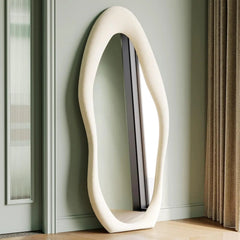 Leaning Wall Mirror – Irregular Wave Full - Length Silver - Backed Frame - Hurbane Home