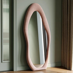 Leaning Wall Mirror – Irregular Wave Full - Length Silver - Backed Frame - Hurbane Home