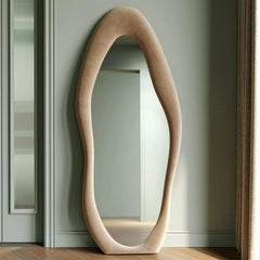 Leaning Wall Mirror – Irregular Wave Full - Length Silver - Backed Frame - Hurbane Home