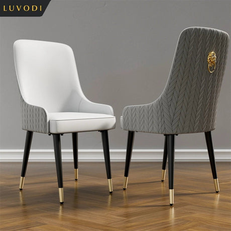 Leather Dining Chair Set of 2 – Microfiber Lion Knocker Design - Hurbane Home