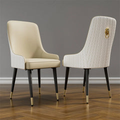 Leather Dining Chair Set of 2 – Microfiber Lion Knocker Design - Hurbane Home