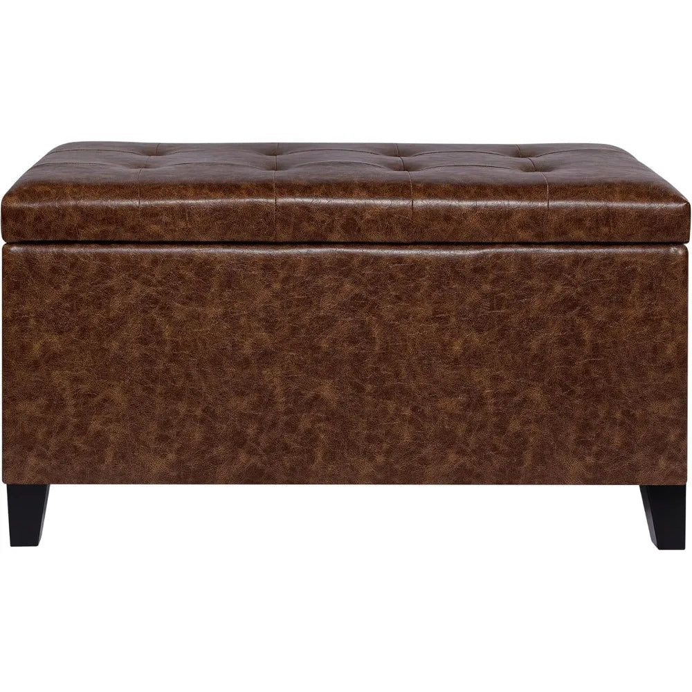 Leather Storage Bench – Upholstered Ottoman With Hidden Compartment Seating - Storage Ottoman Bench - Hurbane Home