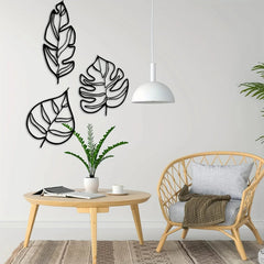 Leaves Metal Wall Art - Large Black Decor for Modern Home Aesthetics - black metal wall art - Hurbane Home