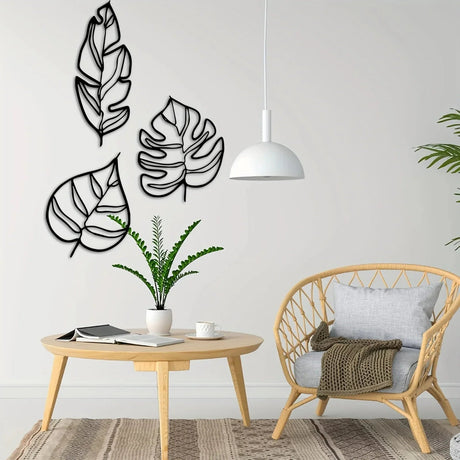 Leaves Metal Wall Art - Large Black Decor for Modern Home Aesthetics - black metal wall art - Hurbane Home