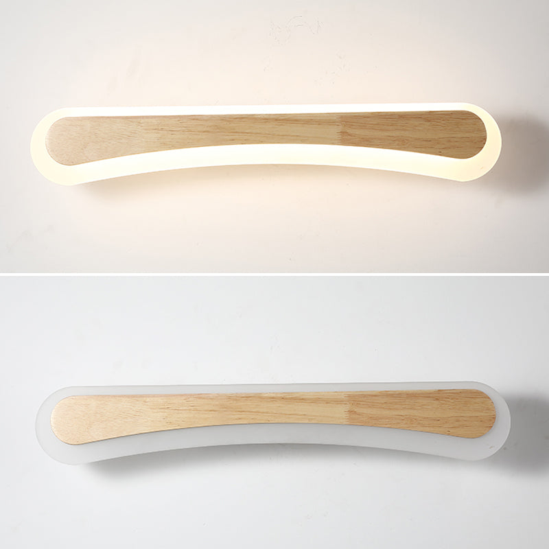 Front and angled views of the curved wood and acrylic bar