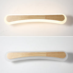 Front and angled views of the curved wood and acrylic bar