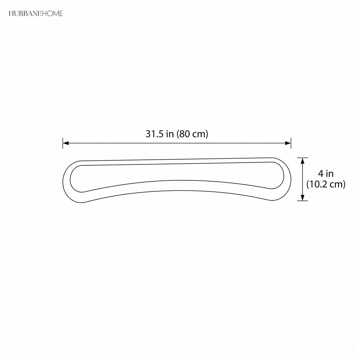 Line drawing of the curved bar, 31.5 in long and 4 in high